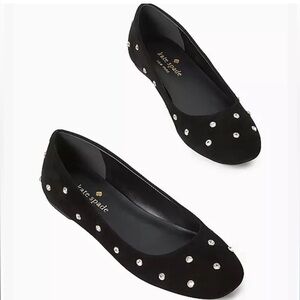 KATE SPADE Marlee Rhinestone Jewel Dots Studs Black Suede Leather Ballet Flats 6